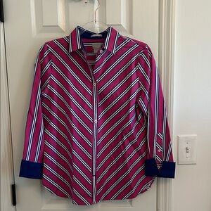 Chico's Pink and Blue Striped Button Down Shirt